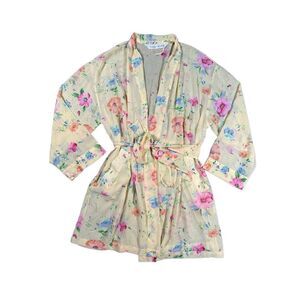 Vintage Victoria’s Secret Sheer Open Robe Yellow Floral Print Delicate Womens OS